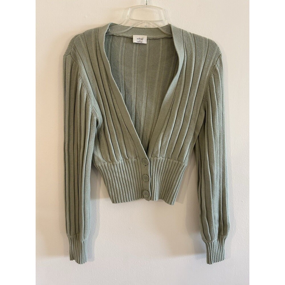 Aritzia Wilfred Sculpt Knit Ribbed Cropped Cardigan Size M Green